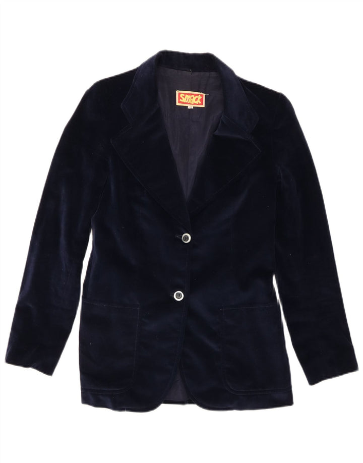 Vintage Damen Samt 2-Knopf-Blazerjacke IT 42 Medium Navy Blue