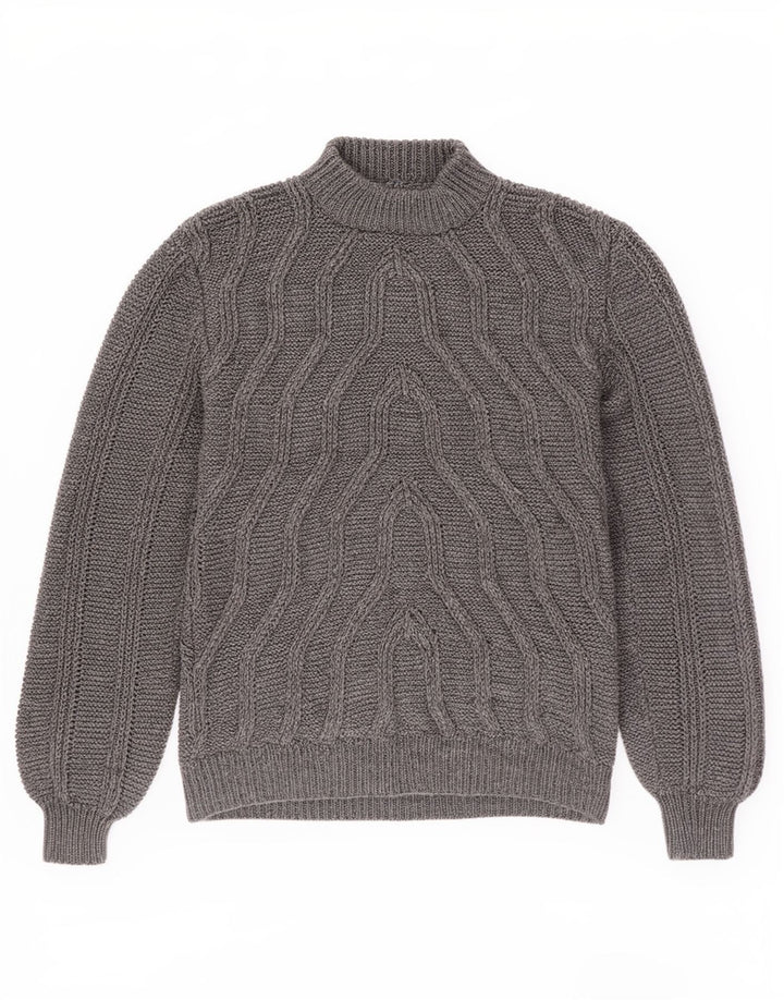 Vintage Herren Rollkragenpullover Pullover mittelgrau geometrisch