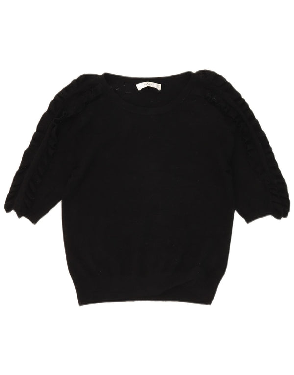 Kurzärmliger Damen-Pullover mit Rundhalsausschnitt von Zara, Gr. 12, mittelschwarz