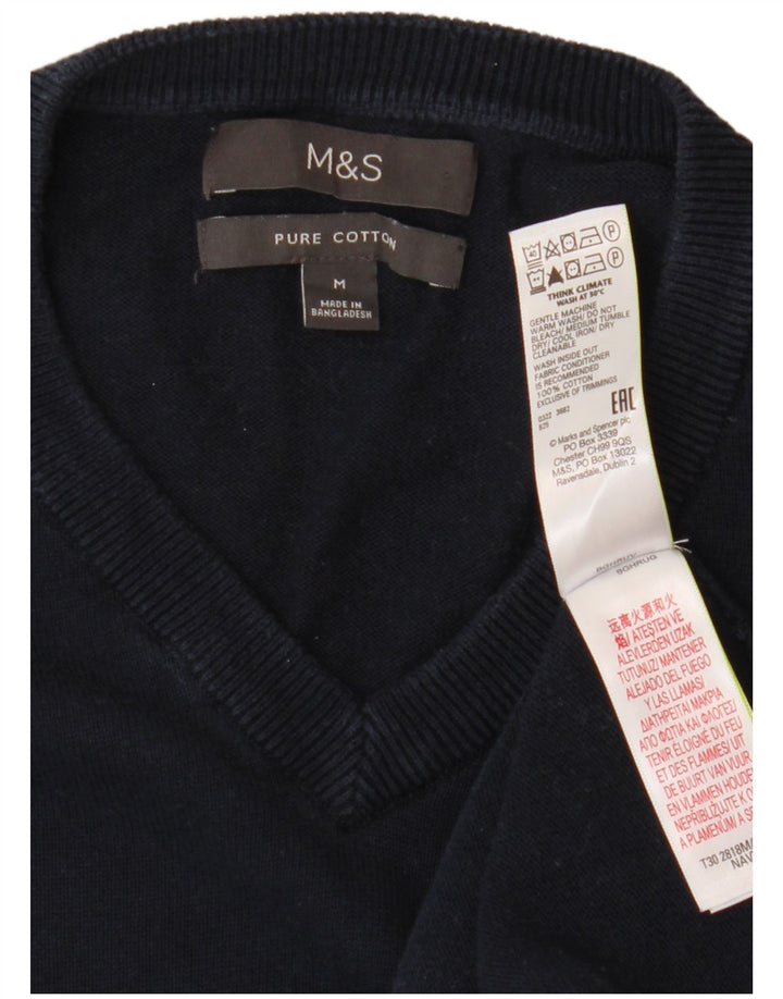 Marks & Spencer Herren-Pullover mit V-Ausschnitt aus mittelblauer Baumwolle