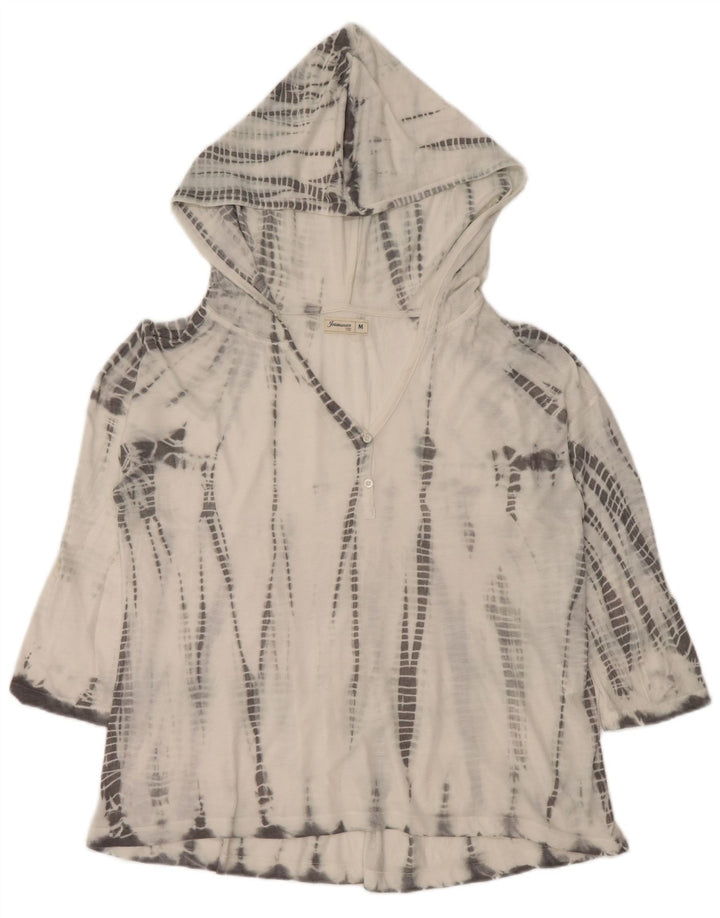 Vintage Damen Kapuzenoberteil 3/4 Ärmel UK 14 Mittelweißes Batik-Polyester