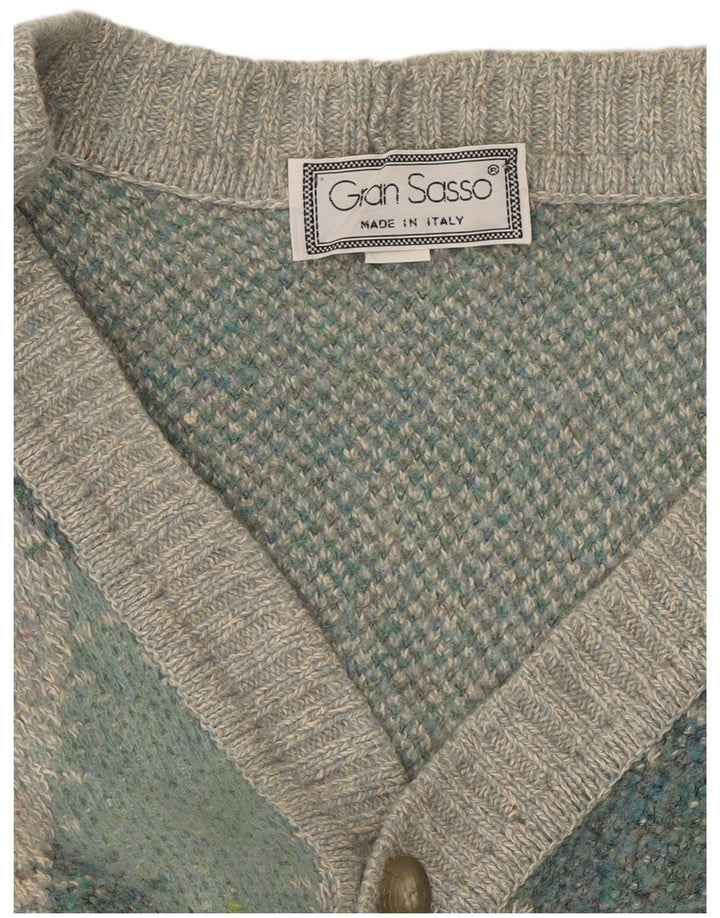 Gran Sasso Herren-Cardigan-Pullover Mittelgraue Argyle-/Diamantwolle