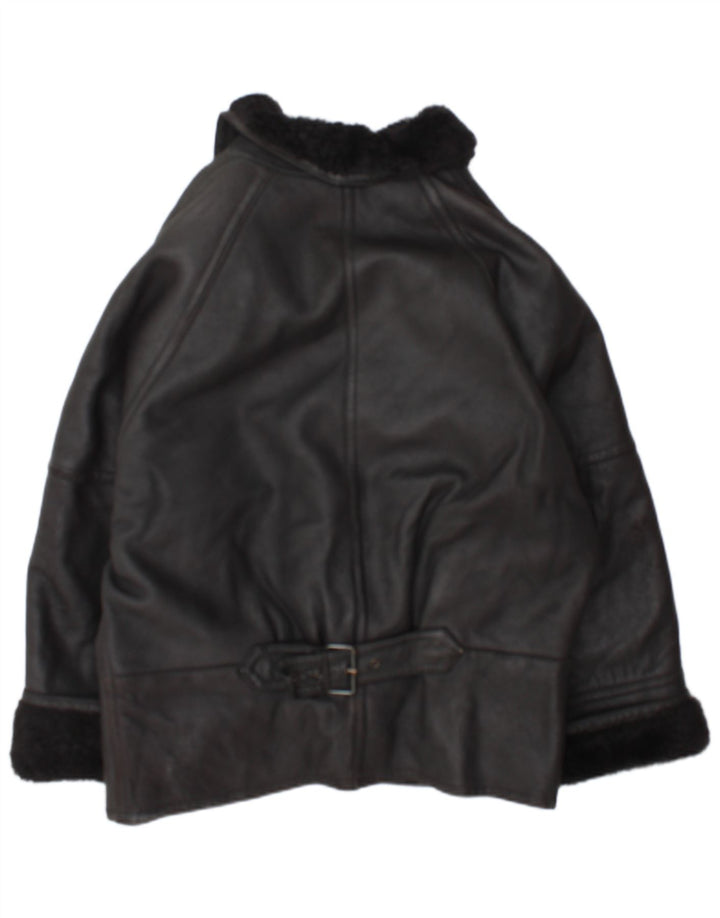 Vintage Damen Shearling Jacke IT 46 Großes schwarzes Shearling