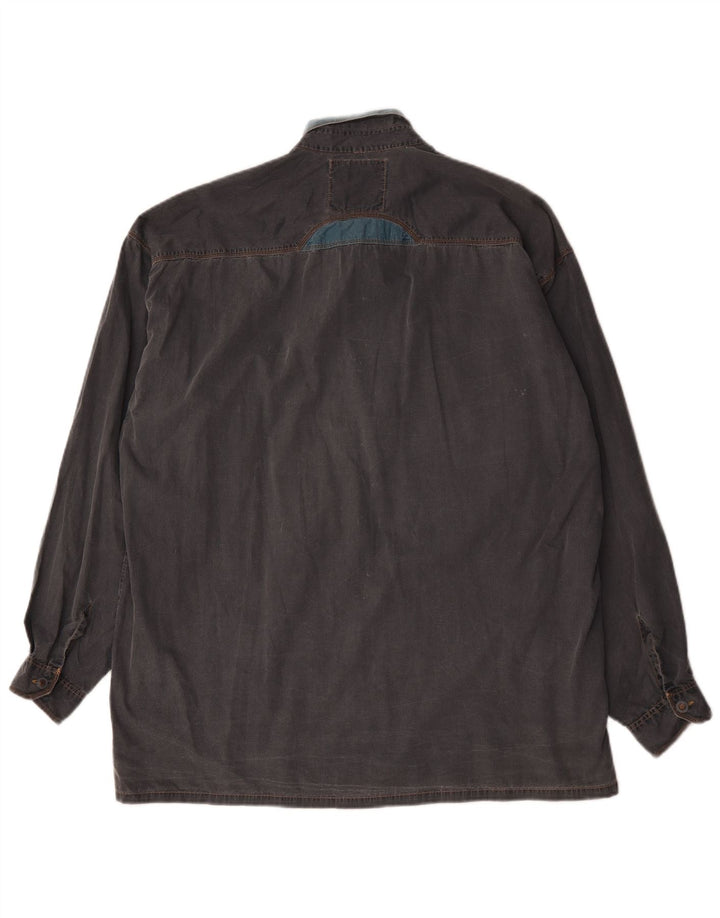 Vintage Herren Jeanshemd XL Grau Colourblock Baumwolle