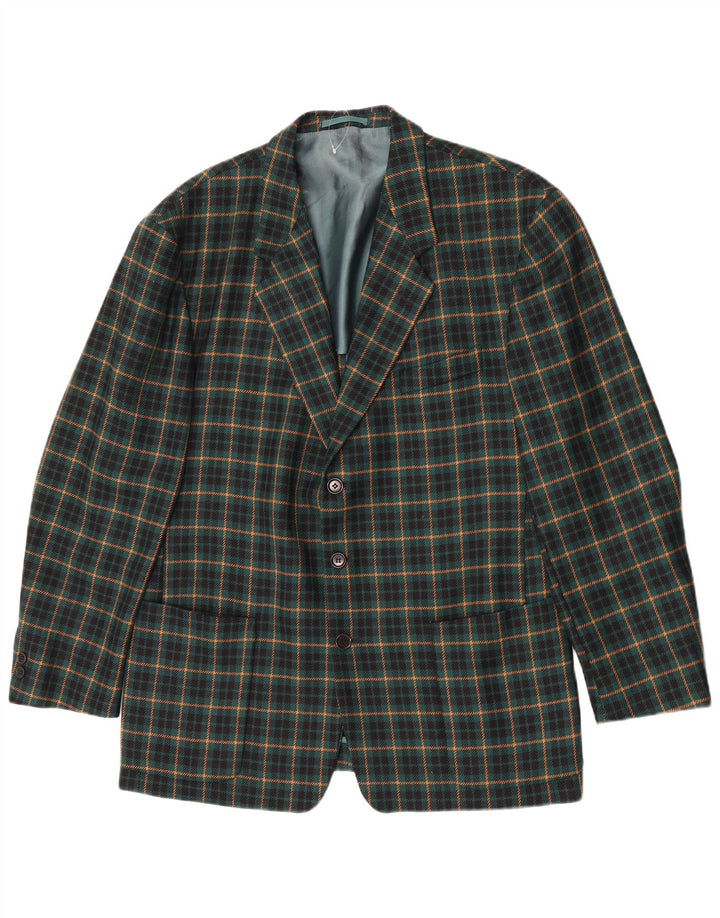 Vintage Herren 3-Knopf-Blazerjacke UK 40 Große grün karierte Wolle