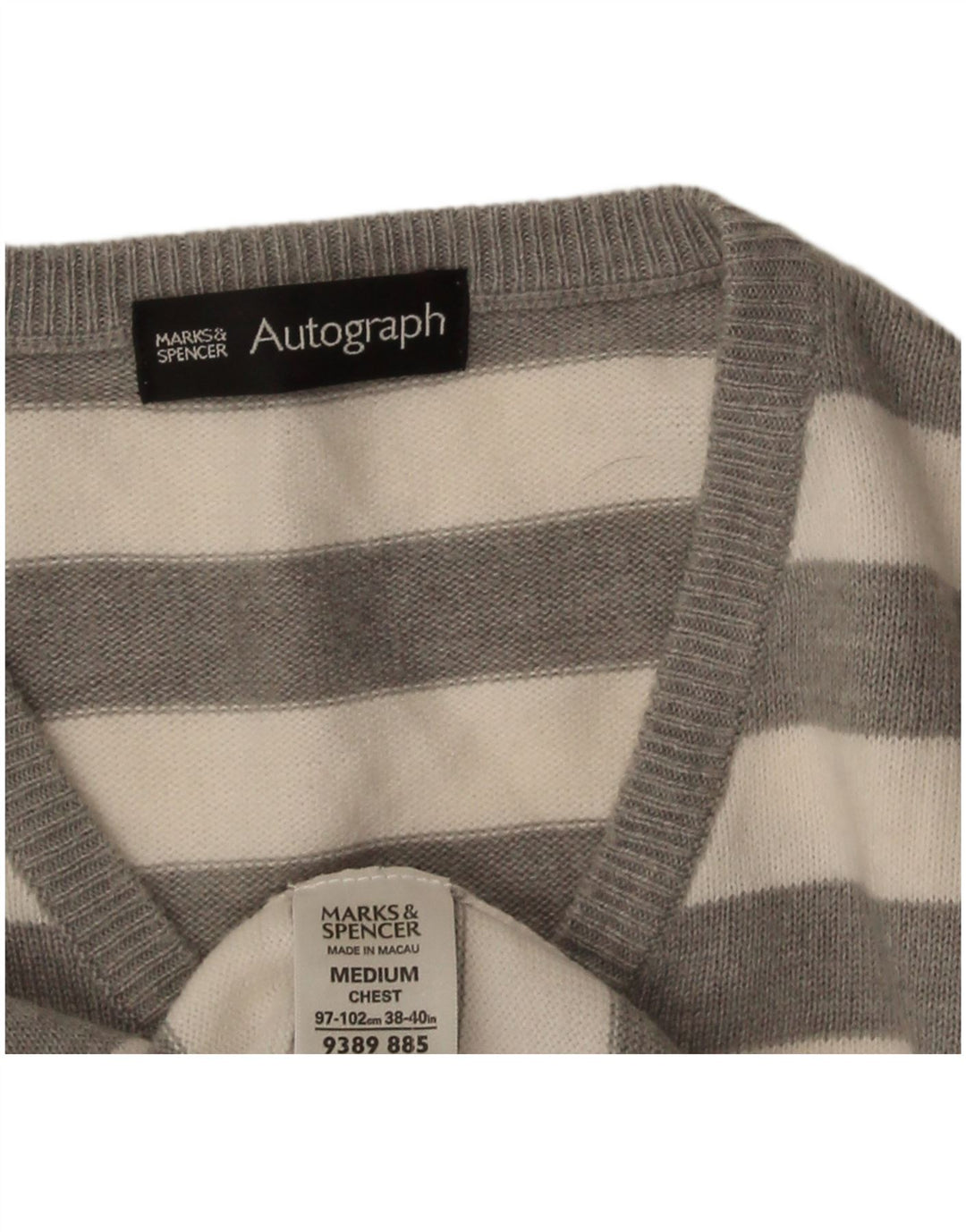 Marks & Spencer Herren Autograph Pullover mit V-Ausschnitt Mittelgrau gestreift