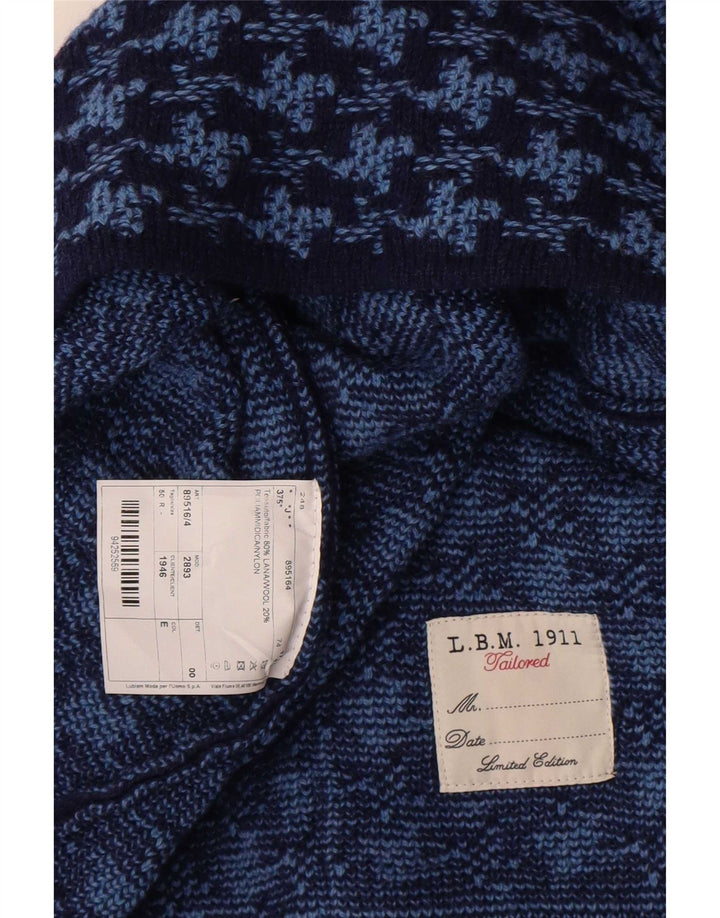 Vintage Herren Cardigan Pullover IT 50 Mittelblaue Hahnentrittwolle