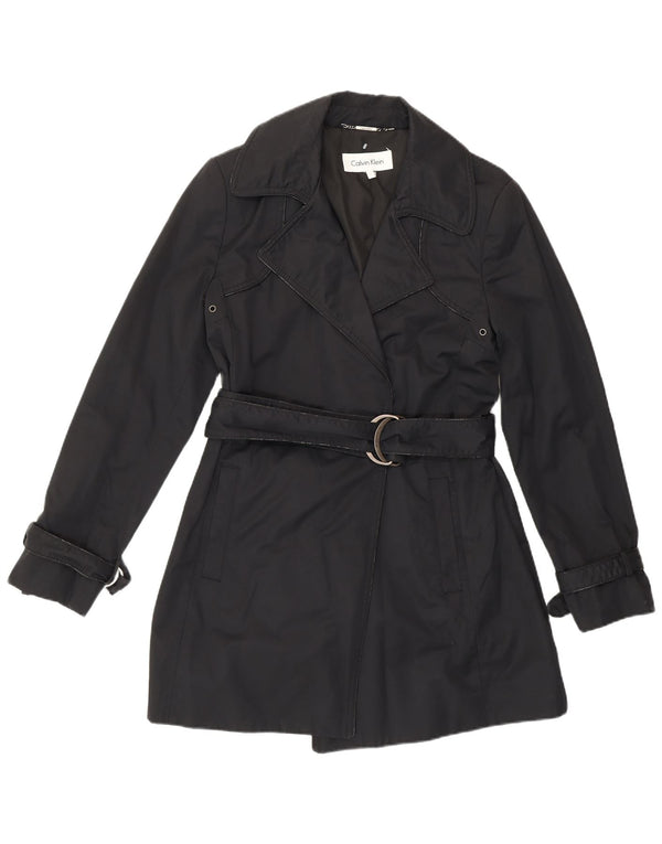 Calvin Klein Damen Trenchcoat UK 10 Small Black Cotton Classic