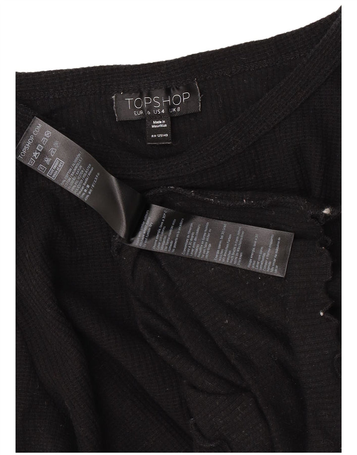 Topshop Damen Crop Bluse Top UK 8 Small Schwarz Baumwolle