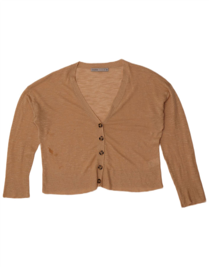 Oasis Damen Crop Cardigan Pullover UK 14 Mittelbeige gefleckte Viskose