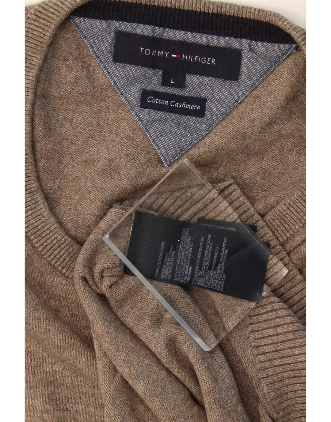 TOMMY HILFIGER Herren-Pullover mit Rundhalsausschnitt, groß, braune Baumwolle