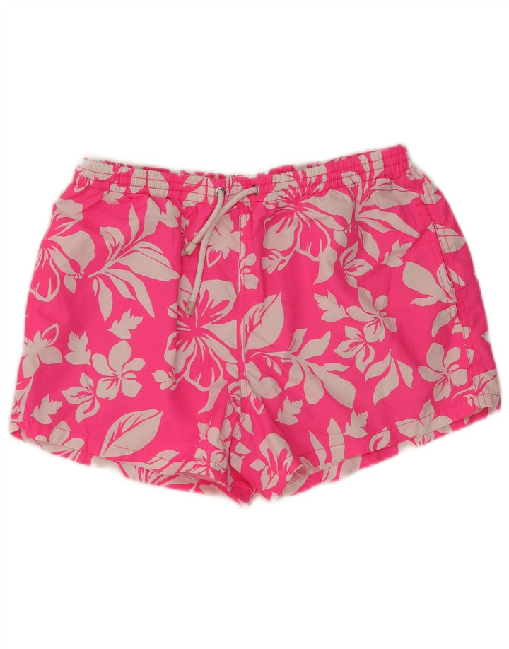 Zara Herren-Sportshorts, großes rosafarbenes Blumenmuster, Polyester