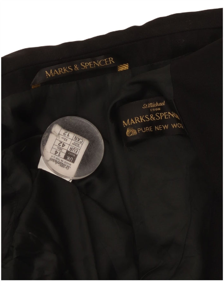 Marks & Spencer Zweireihiger Blazer für Damen, UK 14, Größe L, schwarze Wolle