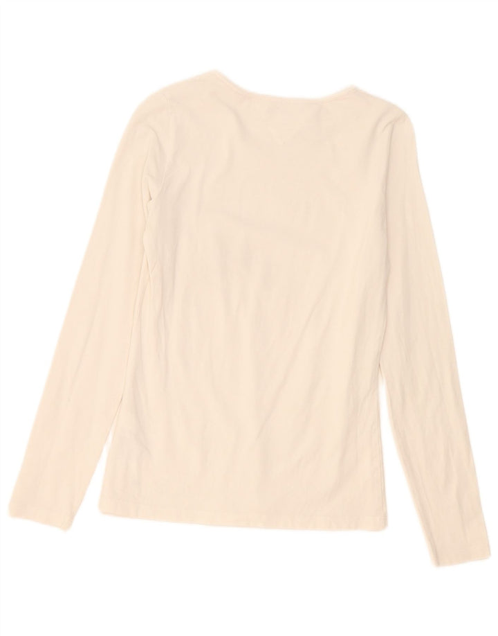 Tommy Hilfiger Damen Top Langarm UK 12 Mittelweiße Baumwolle