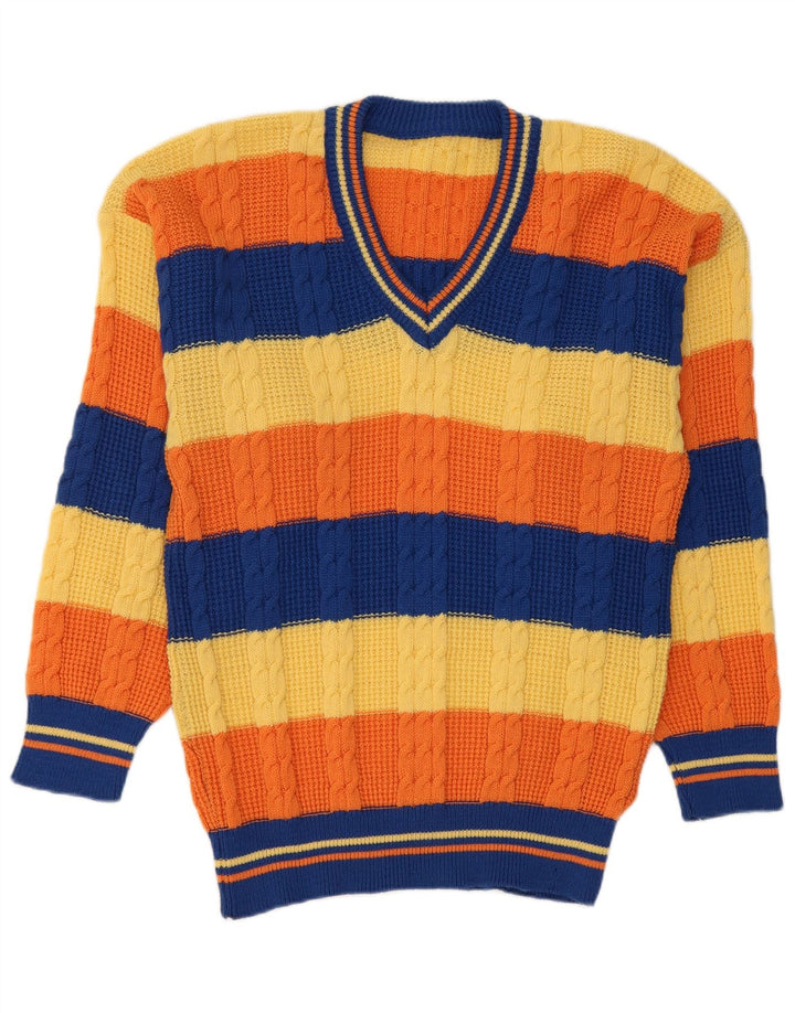 Vintage Herren V-Ausschnitt Pullover Pullover Medium Mehrfarbig gestreift