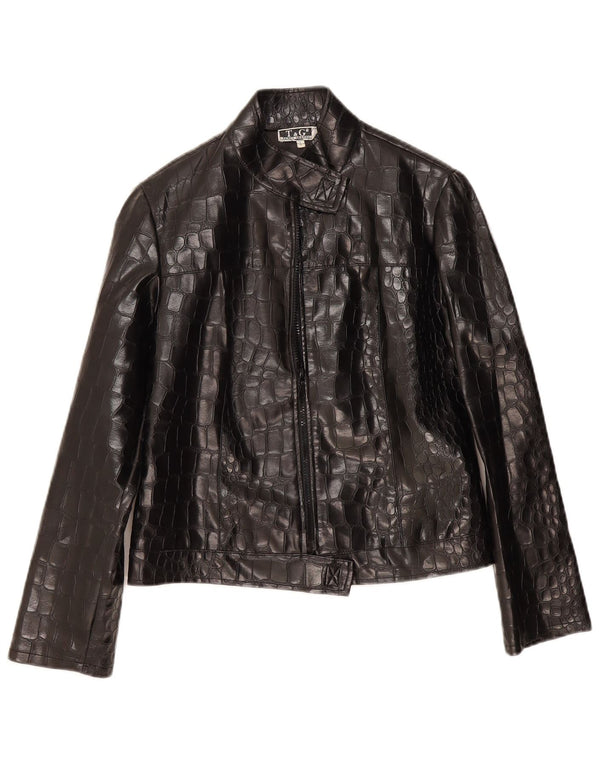 Vintage Damen Bomberjacke UK 14 Großer schwarzer Tierdruck