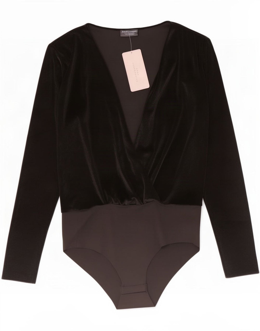 Langärmliger Velours-Body von Zara für Damen, UK 12, Mittelschwarz, Farbblock