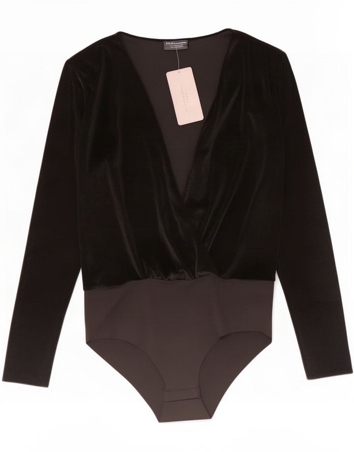 Langärmliger Velours-Body von Zara für Damen, UK 12, Mittelschwarz, Farbblock