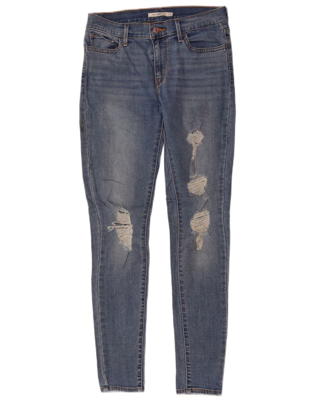 LEVI'S Damen 710 Distressed Super Skinny Jeans W28 L30 Blaues Polyester