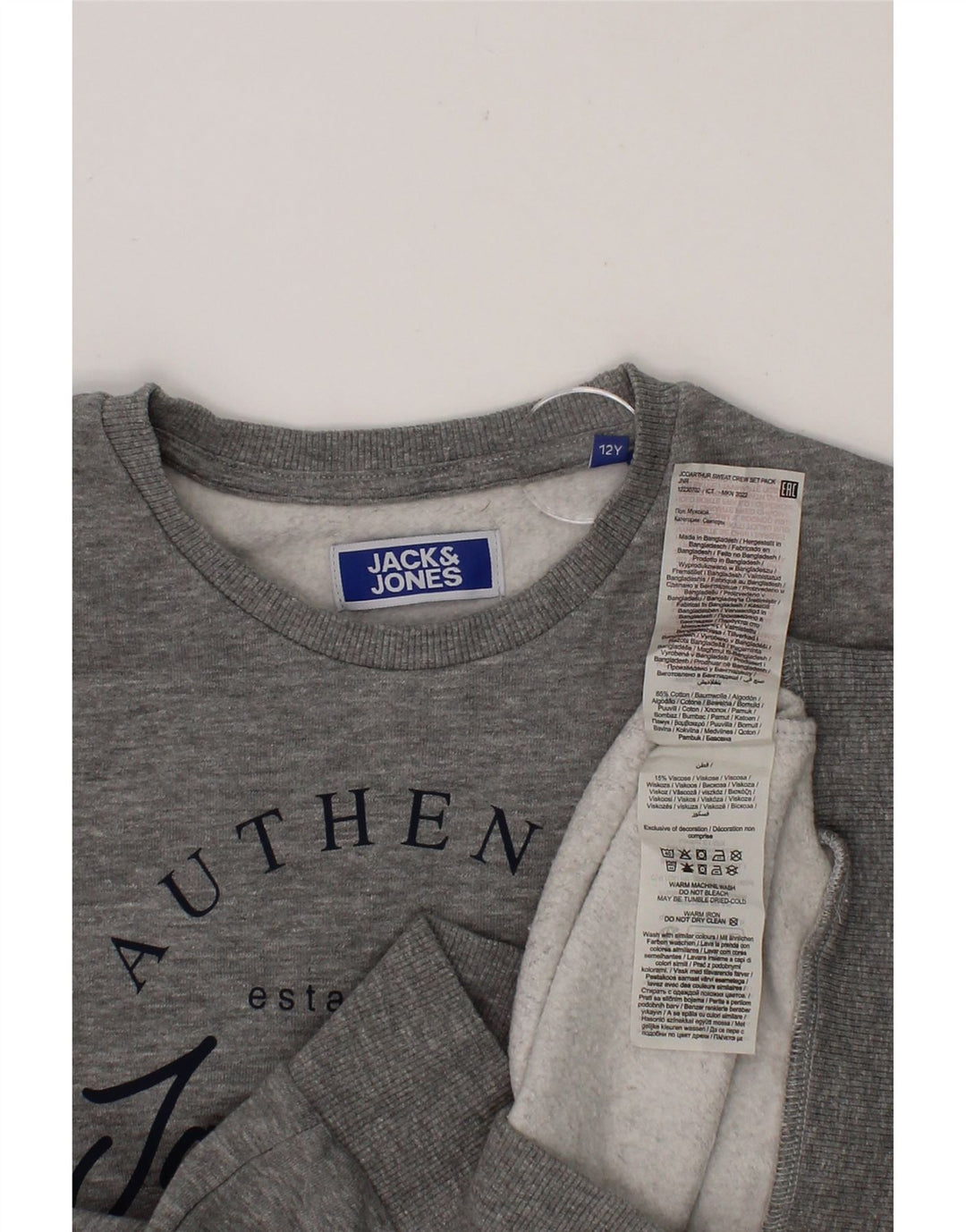 JACK & JONES Boys Graphic Sweatshirt Jumper 11-12 Years Grey Cotton Vintage Jack & Jones and Second-Hand Jack & Jones from Messina Hembry 