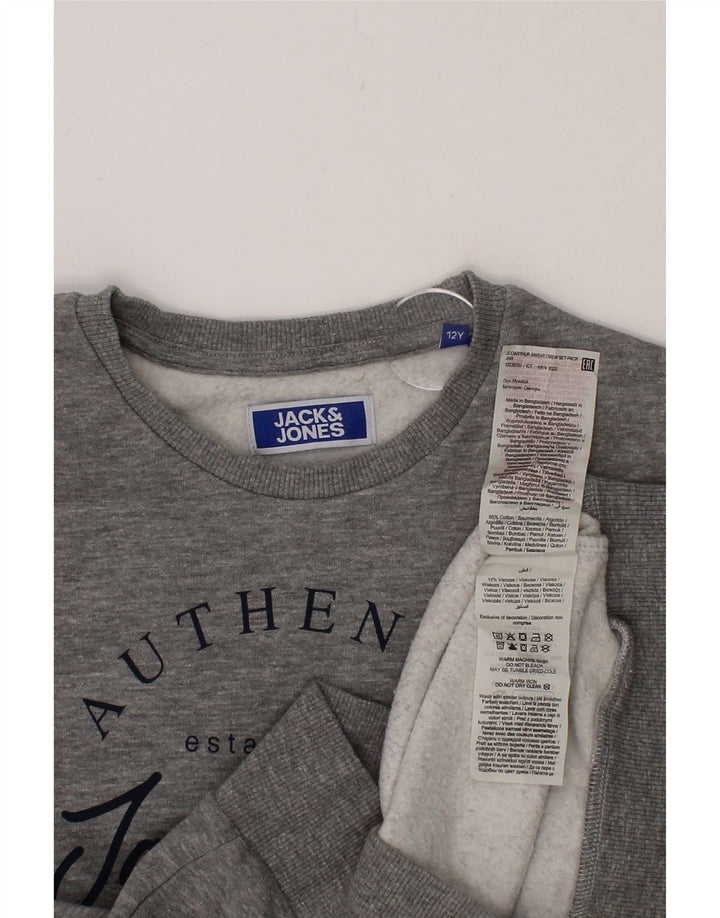 JACK & JONES Boys Graphic Sweatshirt Jumper 11-12 Years Grey Cotton Vintage Jack & Jones and Second-Hand Jack & Jones from Messina Hembry 