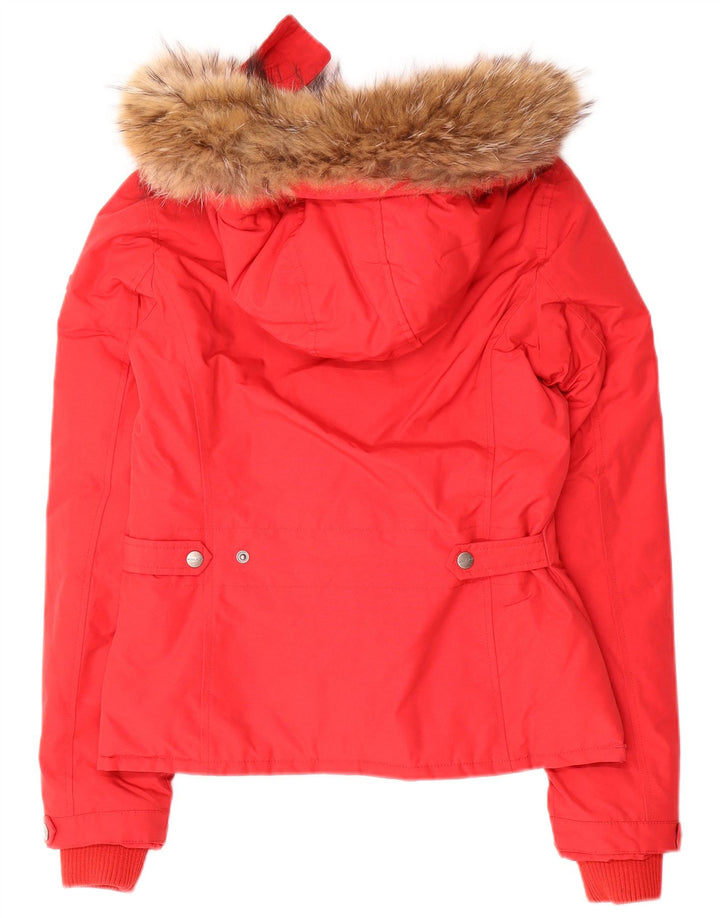 Woolrich Wattierte Damenjacke mit Kapuze, UK 10, Größe S, Rot, Baumwolle