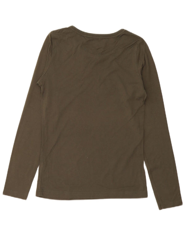 Nike Womens Graphic Top Langarm UK 10/12 Medium Khaki Baumwolle