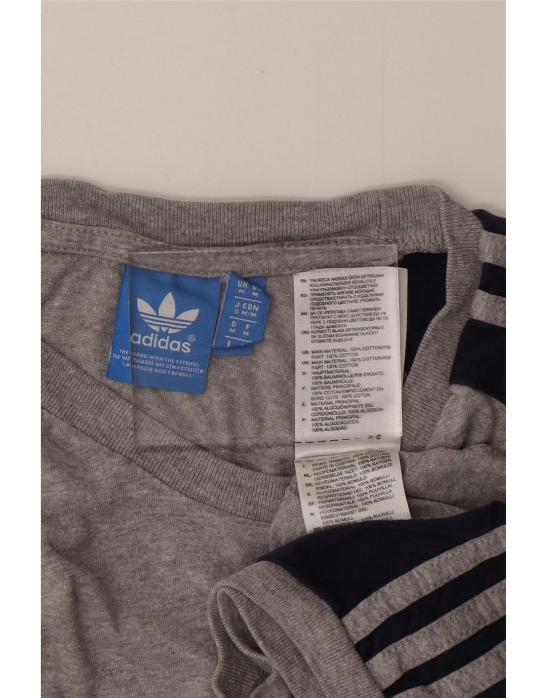 ADIDAS Damen T-Shirt Top UK 14 Mittelgraue Colourblock-Baumwolle