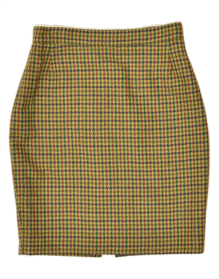 GENNY Womens Pencil Skirt EU 38 Medium W28 Green Houndstooth Wool Vintage Genny and Second-Hand Genny from Messina Hembry 