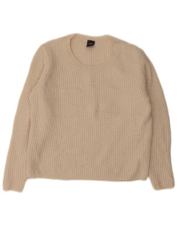 Gap Damen-Pullover, lockere Passform, Rundhalsausschnitt, Gr. 6, XS, cremefarbene Wolle