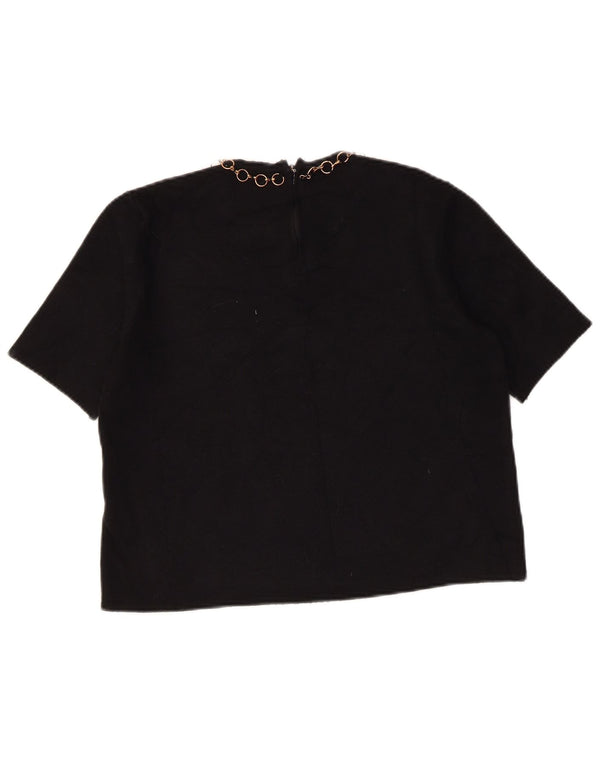 Zara Damen Crop Bluse Top UK 12 Mittelschwarze Viskose