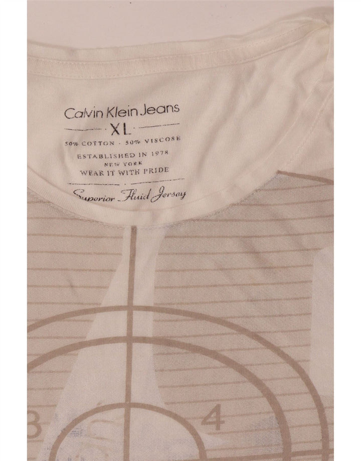 CALVIN KLEIN JEANS Damen Grafik T-Shirt Top UK 18 XL Weiße Baumwolle