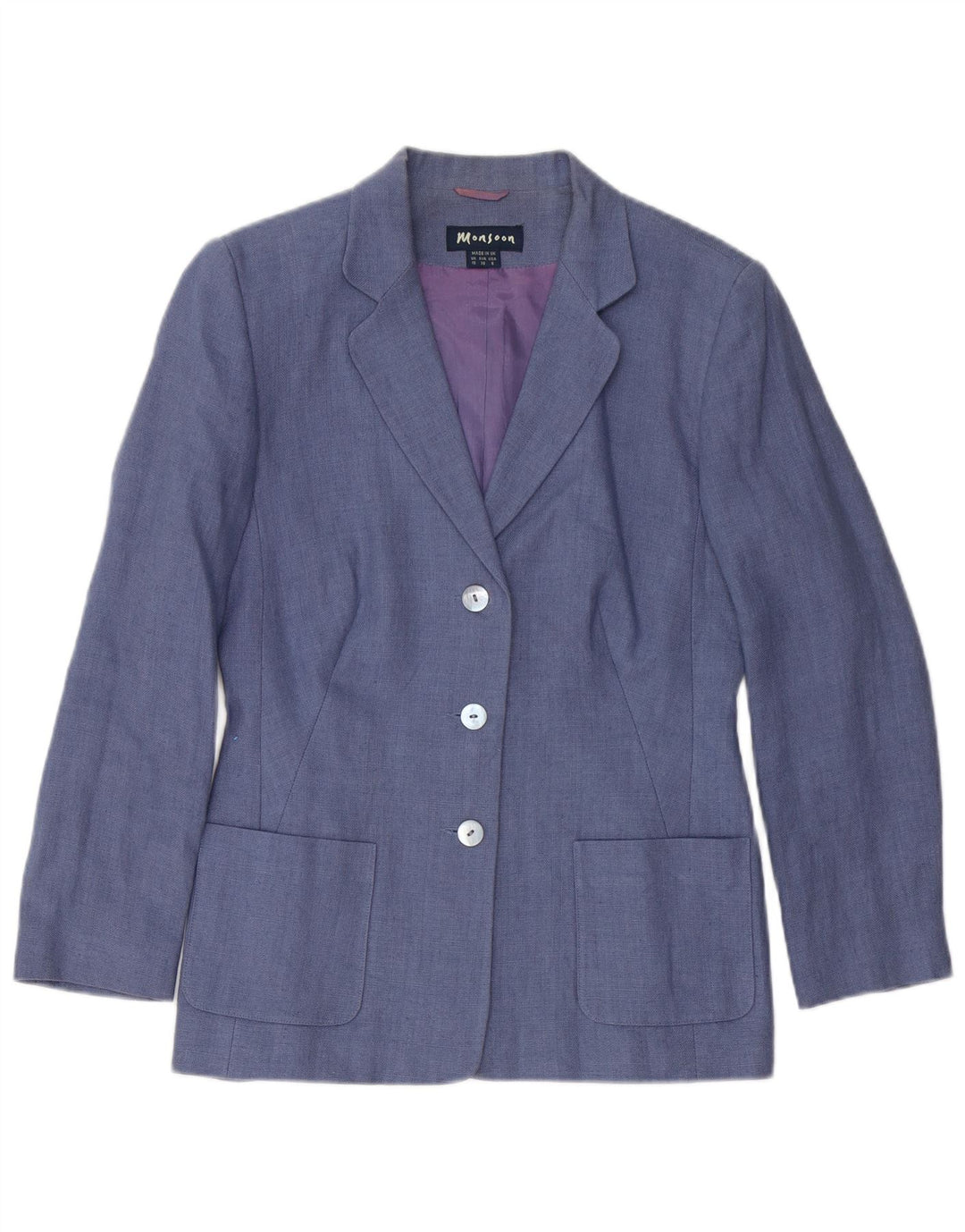 Monsoon 2-teiliges Rock-Set mit 3 Knöpfen für Damen, UK 10, Größe S, W26, blaues Leinen