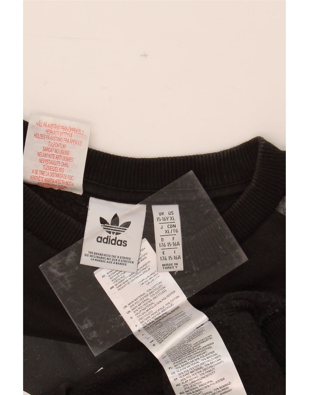 ADIDAS Boys Graphic Sweatshirt Jumper 15-16 Years Black Cotton Vintage Adidas and Second-Hand Adidas from Messina Hembry 