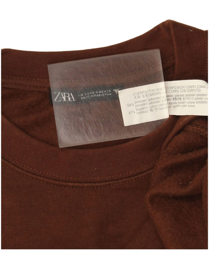 Zara Damen Crop Sweatshirt Pullover UK 10 Small Braun Polyester