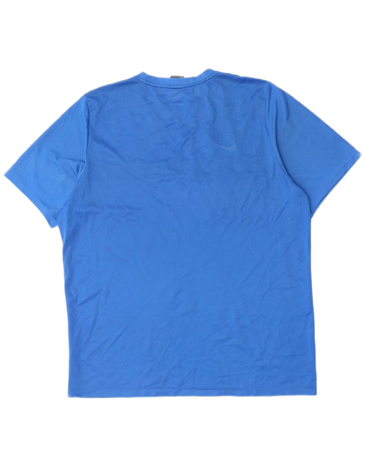 NIKE Herren Dri Fit T-Shirt Top 2XL Blaues Colourblock-Polyester