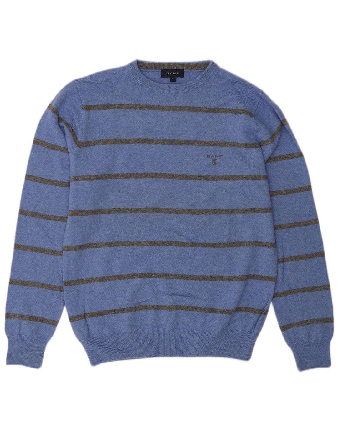 Gant Herren-Pullover mit Rundhalsausschnitt, klein, blau gestreift, Lammwolle