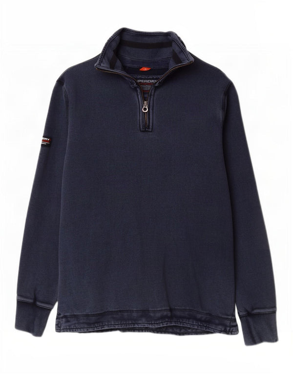 Superdry Herren-Sweatshirt mit Reißverschluss am Hals, mittelmarineblaue Baumwolle