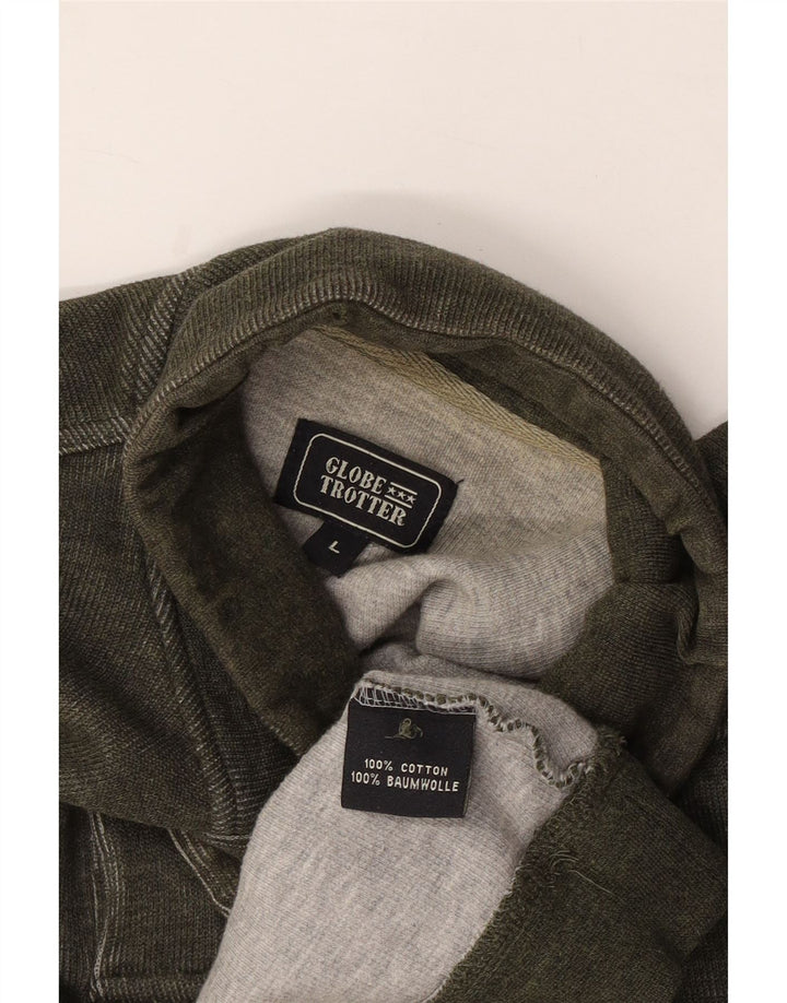 Globe Trotter Herren-Sweatshirt mit Knopfkragen, groß, Khaki, Baumwolle