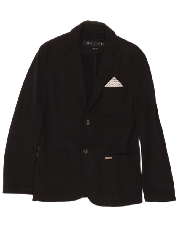 Guess Herren-Blazer mit 2 Knöpfen, schmale Passform, UK 32, 2XS, schwarze Baumwolle