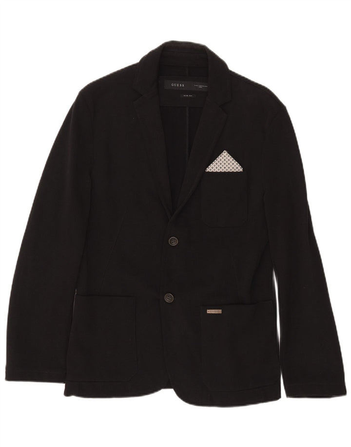 Guess Herren-Blazer mit 2 Knöpfen, schmale Passform, UK 32, 2XS, schwarze Baumwolle