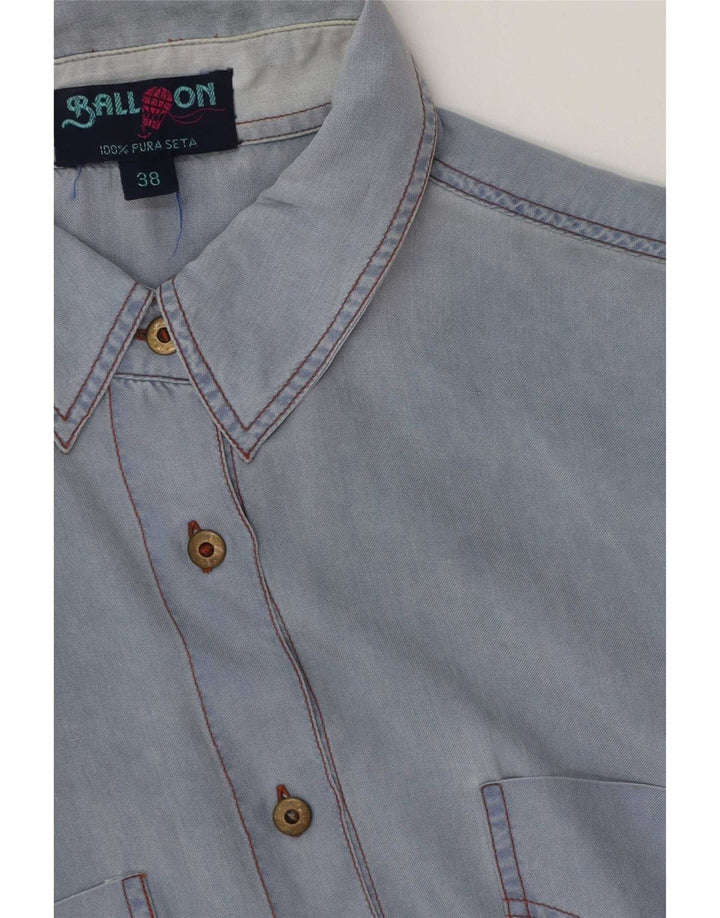 Ball On Damen Kurzarm-Oversize-Hemd IT 38 XS Blaue Seide