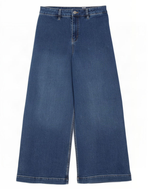 Marks & Spencer Damen High Rise Wide Leg Jeans UK 12 Medium W30 L27 Blau