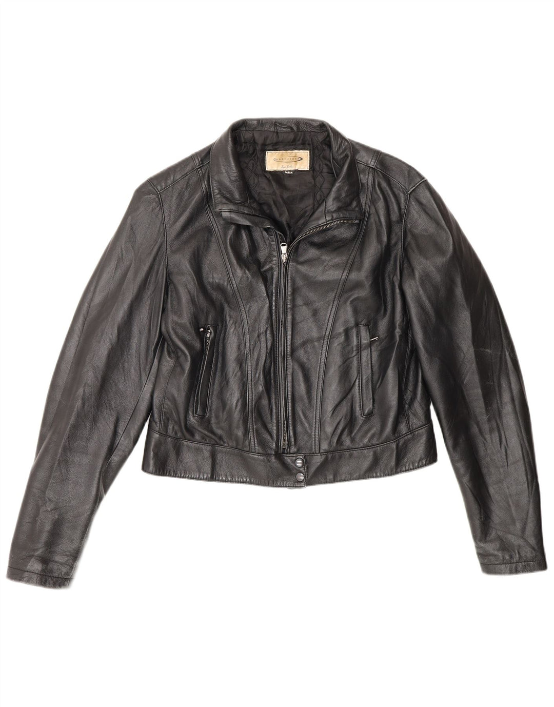 Moonstone Damen Crop Lederjacke IT 48 XL Schwarz
