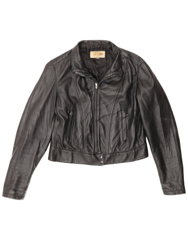Moonstone Damen Crop Lederjacke IT 48 XL Schwarz