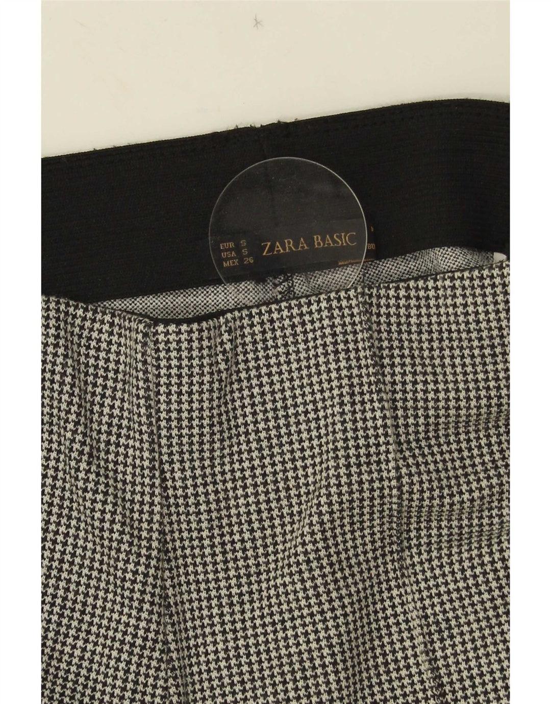 Zara Damen Steigbügel-Freizeithose, Größe S, W26, L26, grauer Hahnentrittmuster