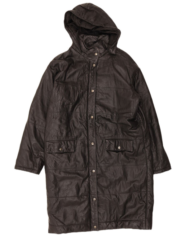 Orfatti Damen Ledermantel mit Kapuze IT 48 XL Schwarz