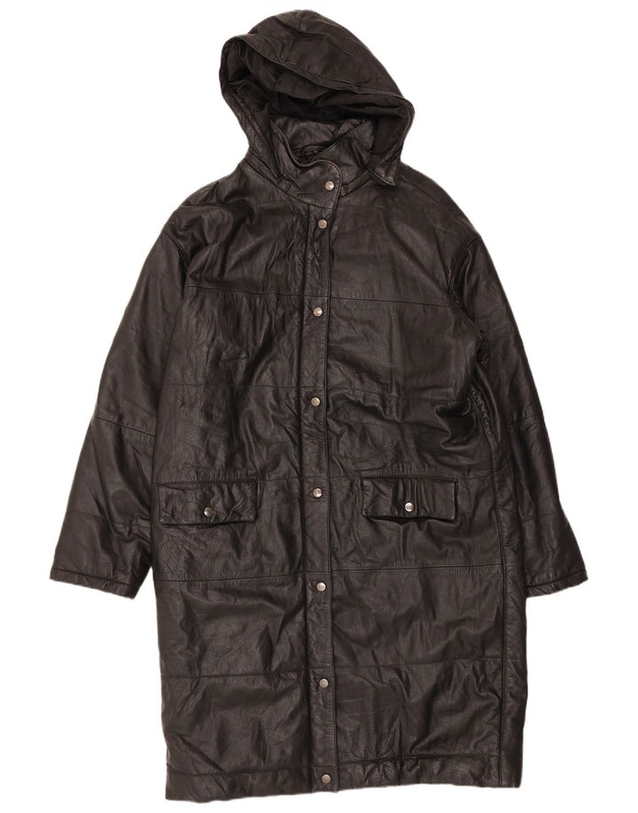 Orfatti Damen Ledermantel mit Kapuze IT 48 XL Schwarz