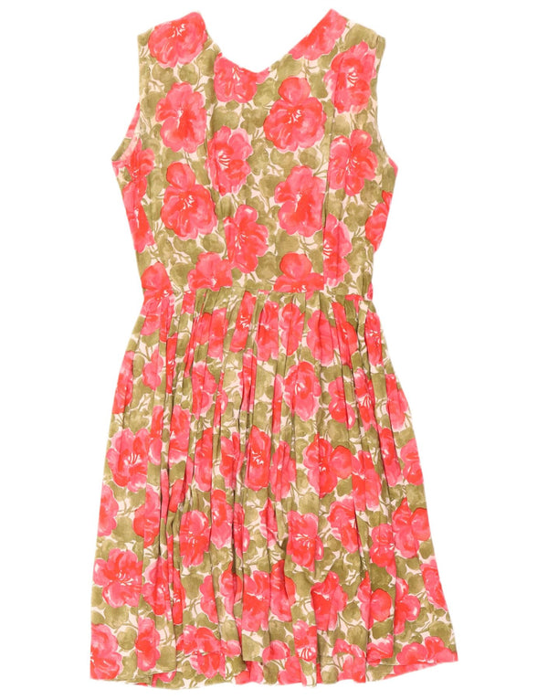 Vintage Damen Ärmelloses A-Linien-Kleid UK 10 Kleines rosa Blumenmuster