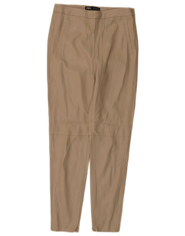 Zara Damen-Hose aus schmalem Kunstleder mit hoher Taille, mittelgroß, W28, L27, Beige